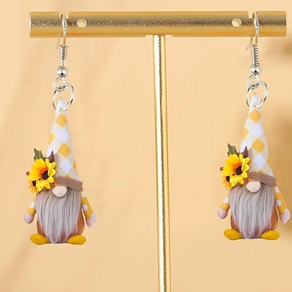 New Women's gnome sunflower boho country 2d dangling earrings acrylic
